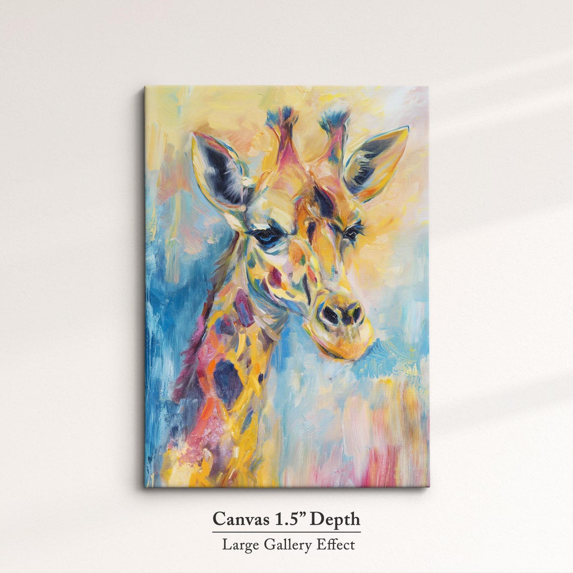 Giraffe Looking Aside Warm Golden Blue Abstract Wildlife Wall Art - Image 3