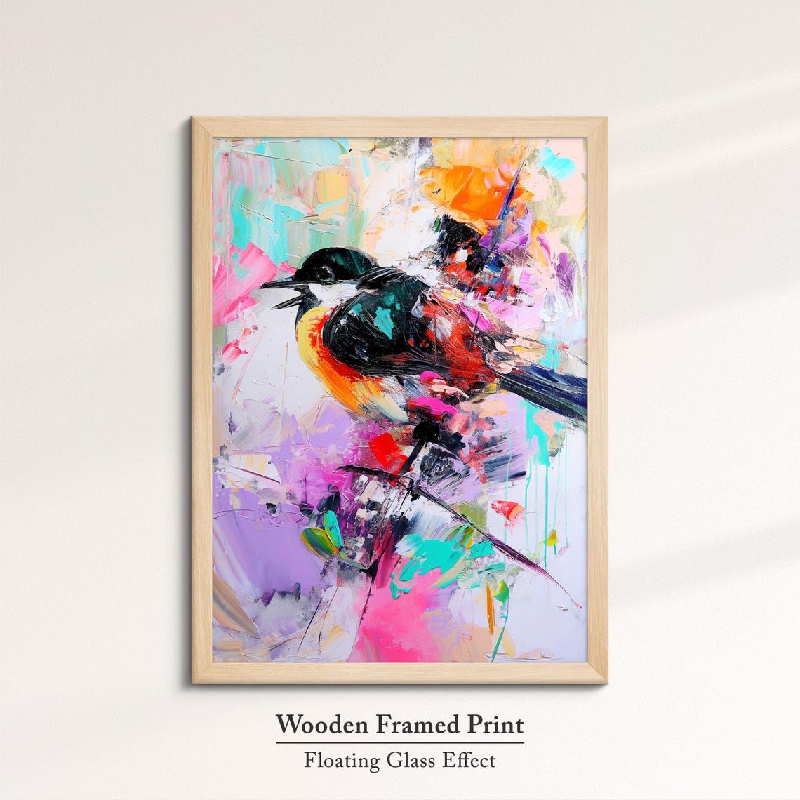 Songbird Perched Vivid Pink Purple Teal Abstract Painting Wall Art - Image 6