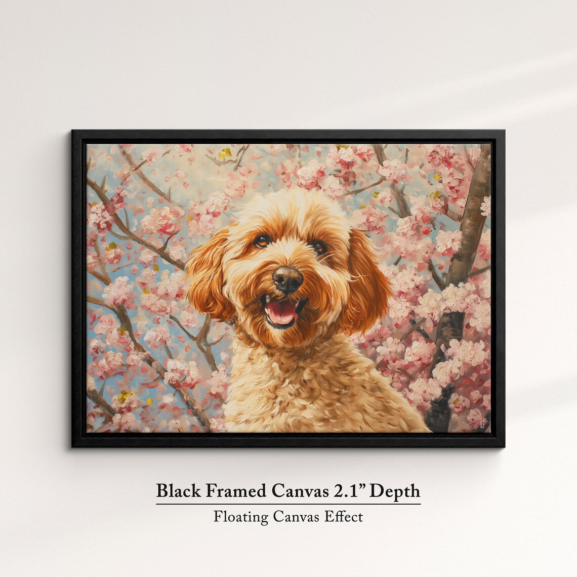 Happy Golden Doodle Dog In Cherry Blossom Spring Cheerful Pet Poster - Image 2