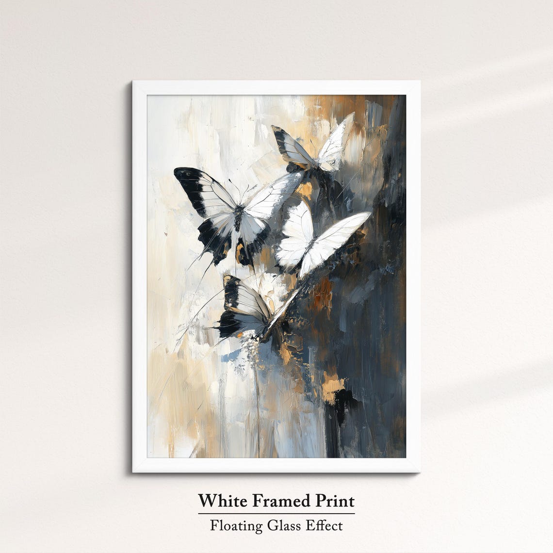Black White Butterflies Abstract Gold Gray Modern Oil Painting Poster - Image 7