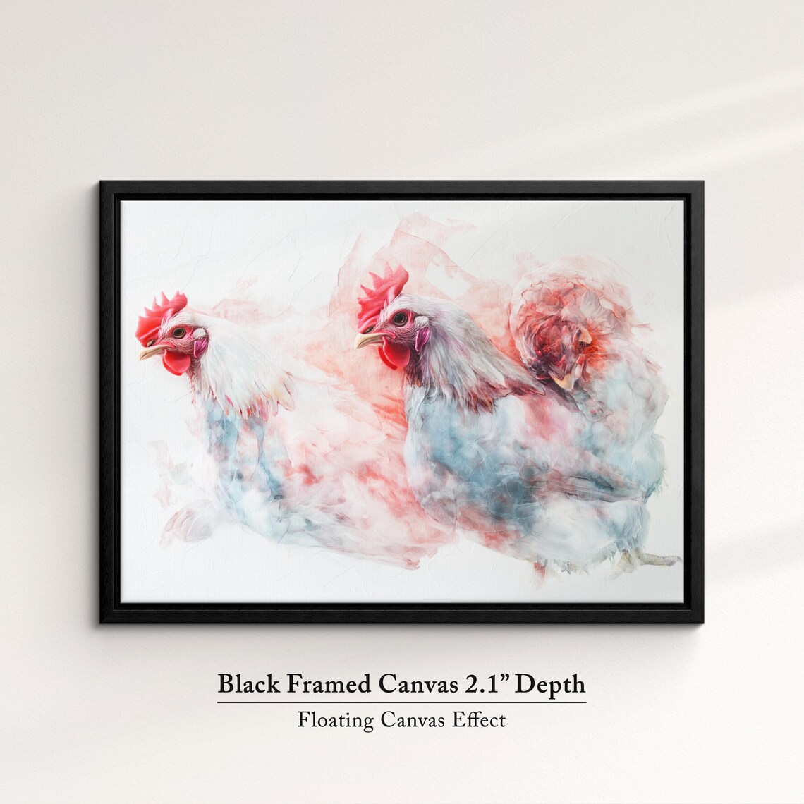 Two White Hens Pink Grey Watercolor Soft Farm Bird Wall Art Poster - Image 2