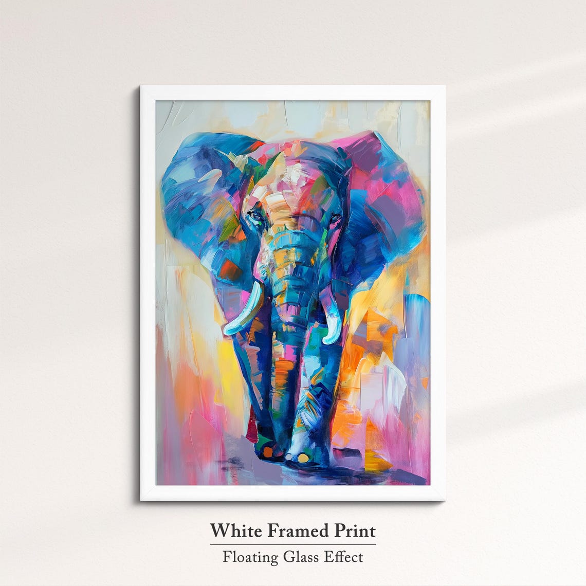 Colorful Elephant Walking Vivid Blue Pink Orange Abstract Wall Art - Image 7