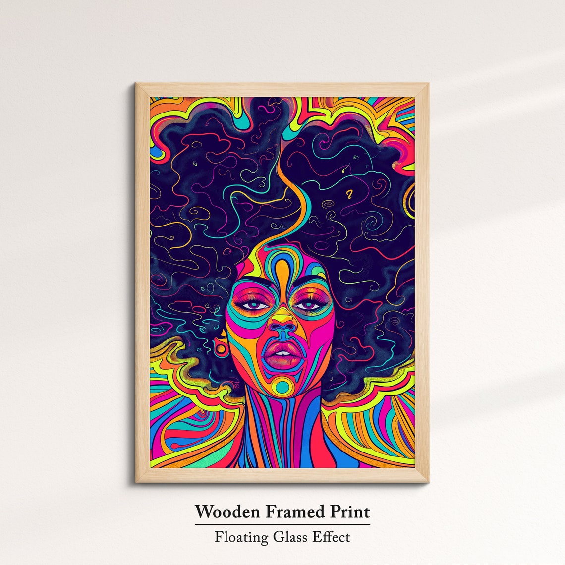 Psychedelic Afro Woman Portrait In Rainbow Colors On Black Art Poster - Image 6