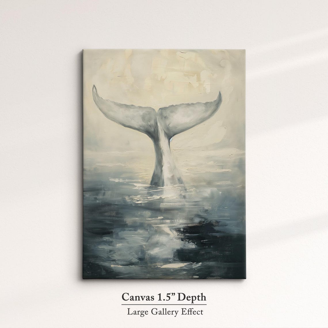 Whale Tail Diving Ocean Muted Neutral Tone Coastal Scene Wall Art - Image 3