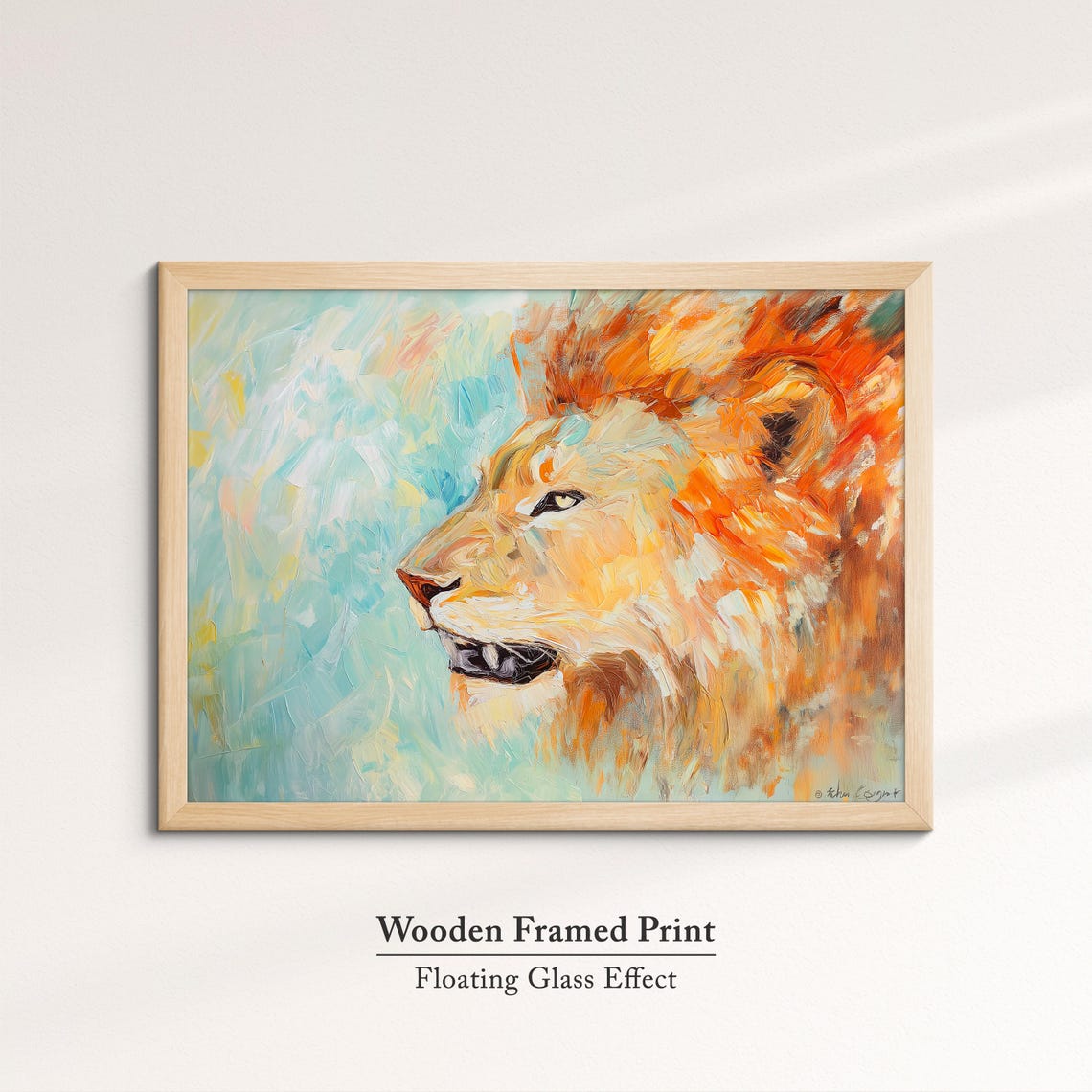 Lion Abstract Oil Painting Fiery Mane Roaring Profile Wildlife Poster - Image 6