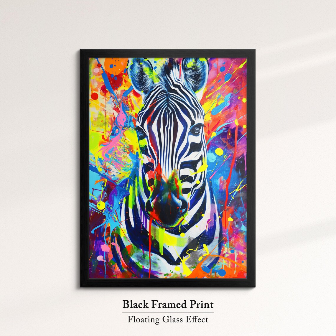Colorful Zebra Head Portrait Pop Art Painting Neon Splatter Wall Decor Poster - Image 8