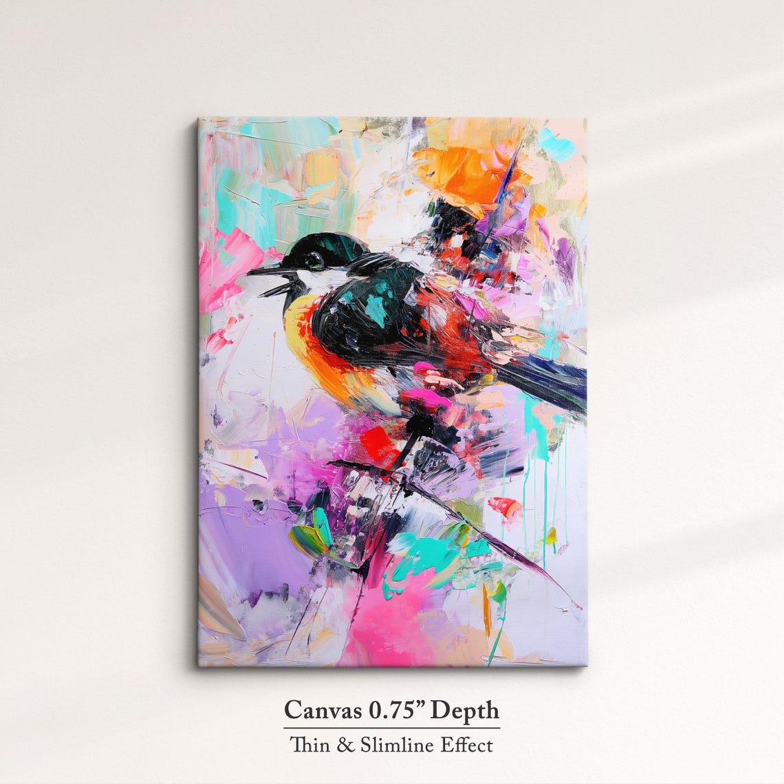 Songbird Perched Vivid Pink Purple Teal Abstract Painting Wall Art - Image 4