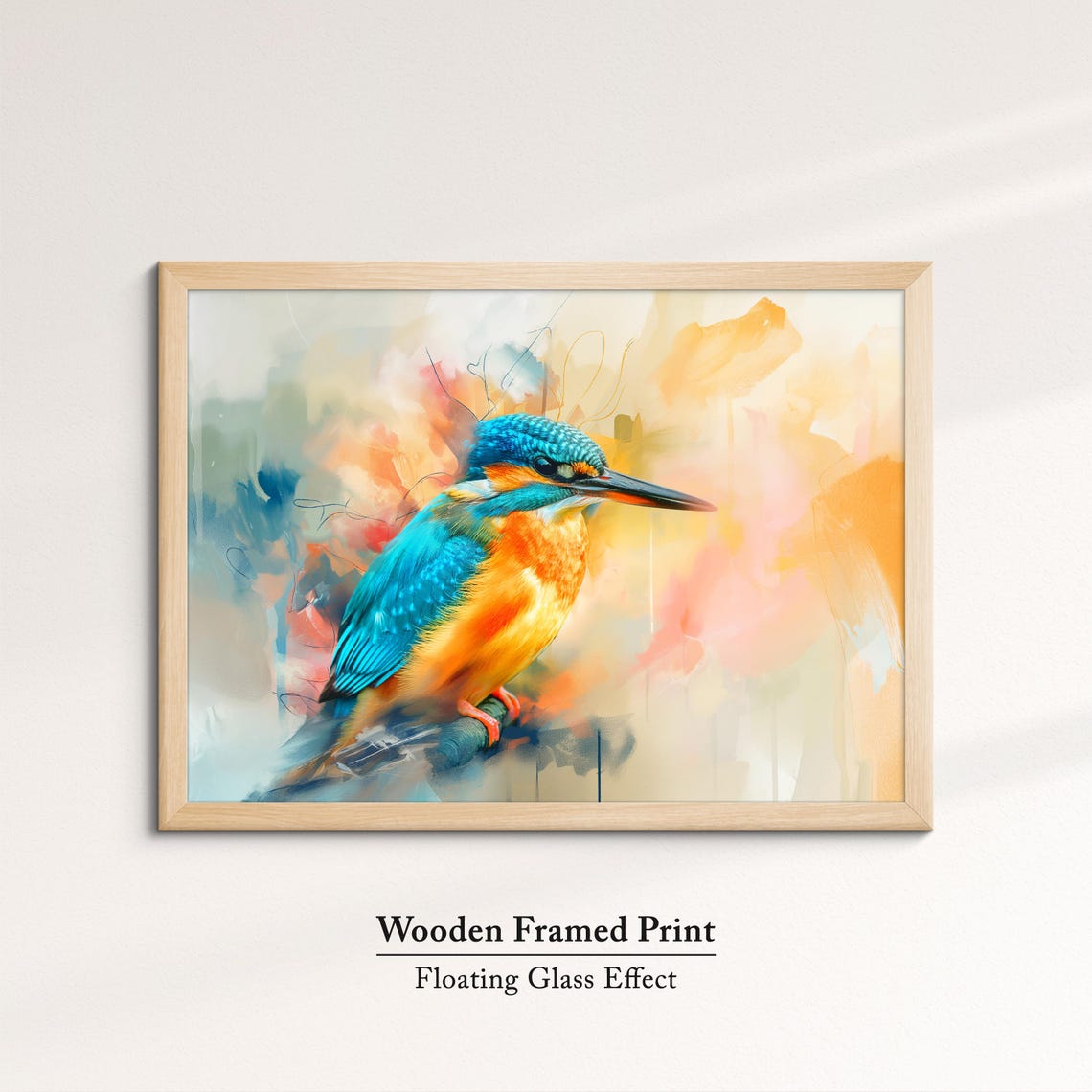 Kingfisher Bird Abstract Watercolor Teal Orange Pastel Wall Poster - Image 6