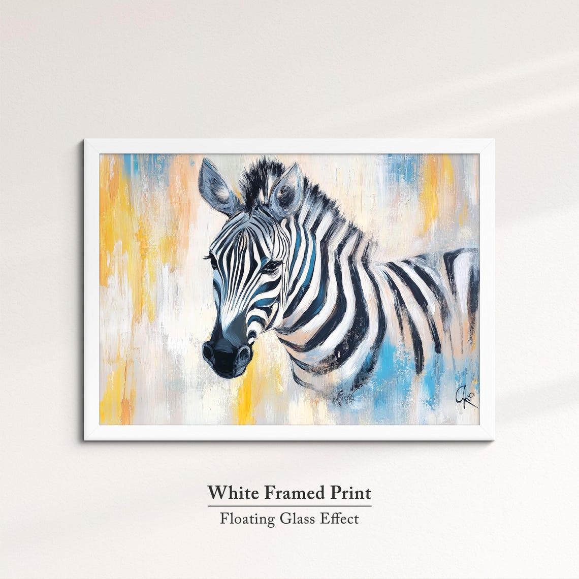 Zebra Portrait Yellow Blue Abstract Background Safari Wall Art Poster - Image 7