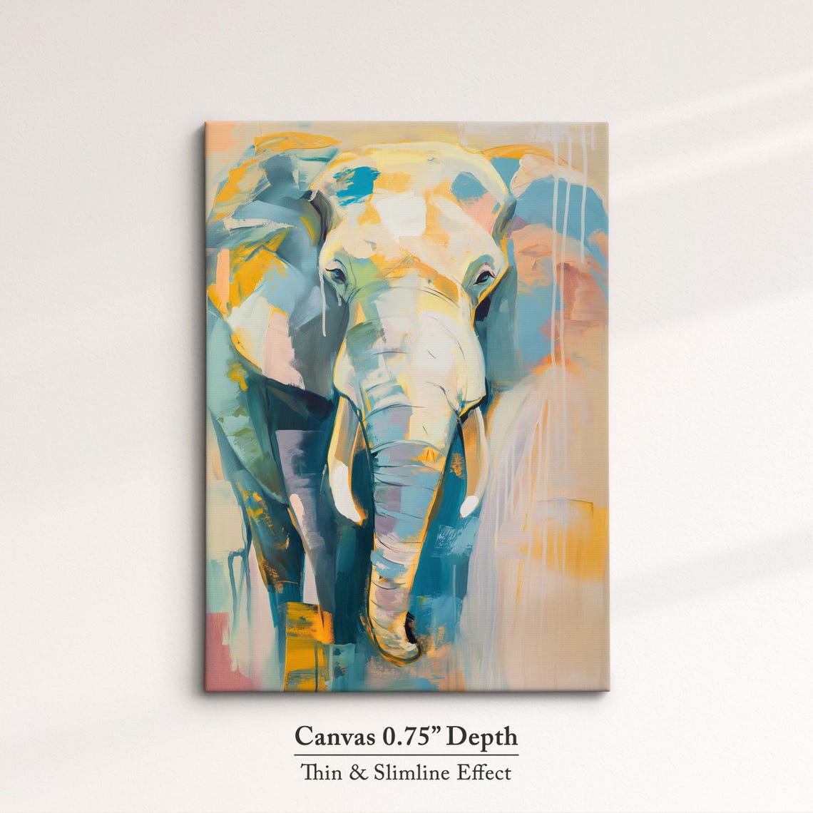 Elephant Walking Toward Viewer Teal Gold Abstract Wildlife Wall Art - Image 4