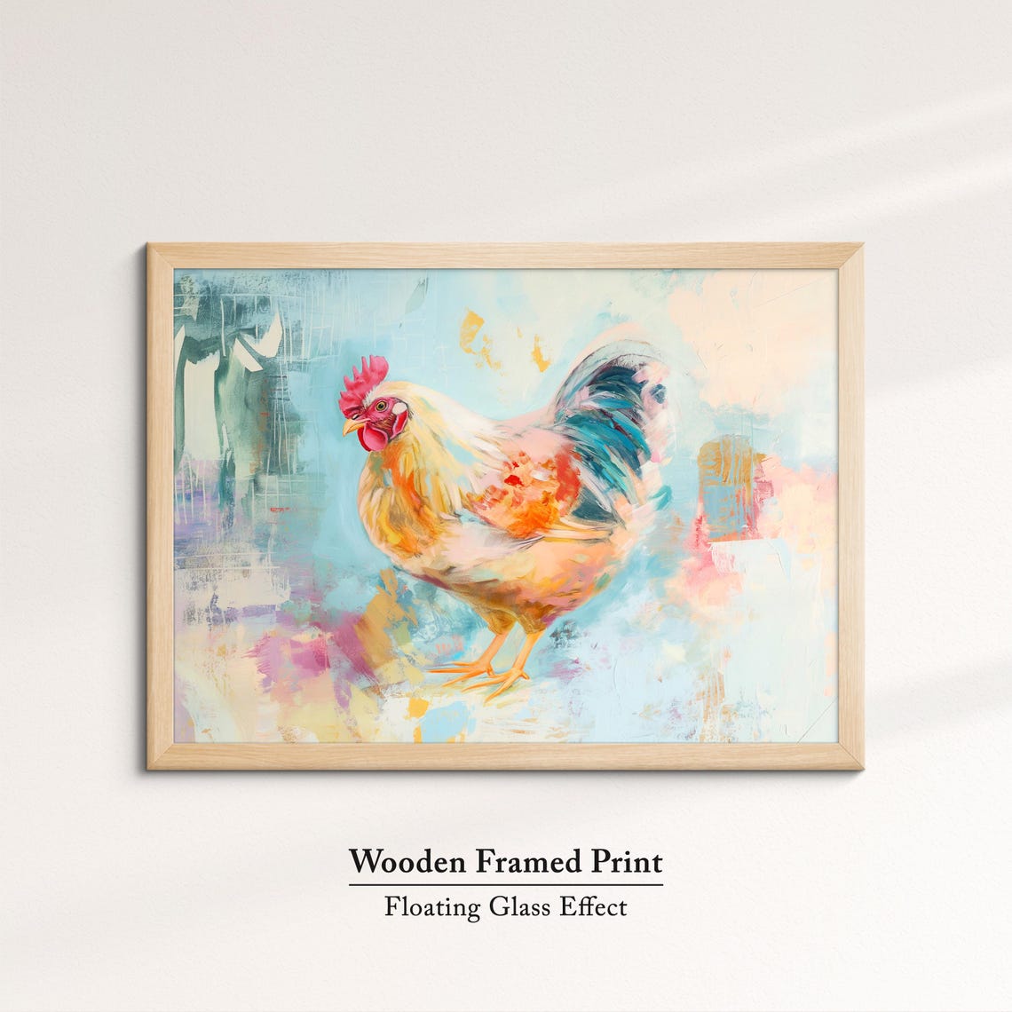 Rooster Golden Pastel Watercolor Teal Tail Farm Bird Wall Poster - Image 6