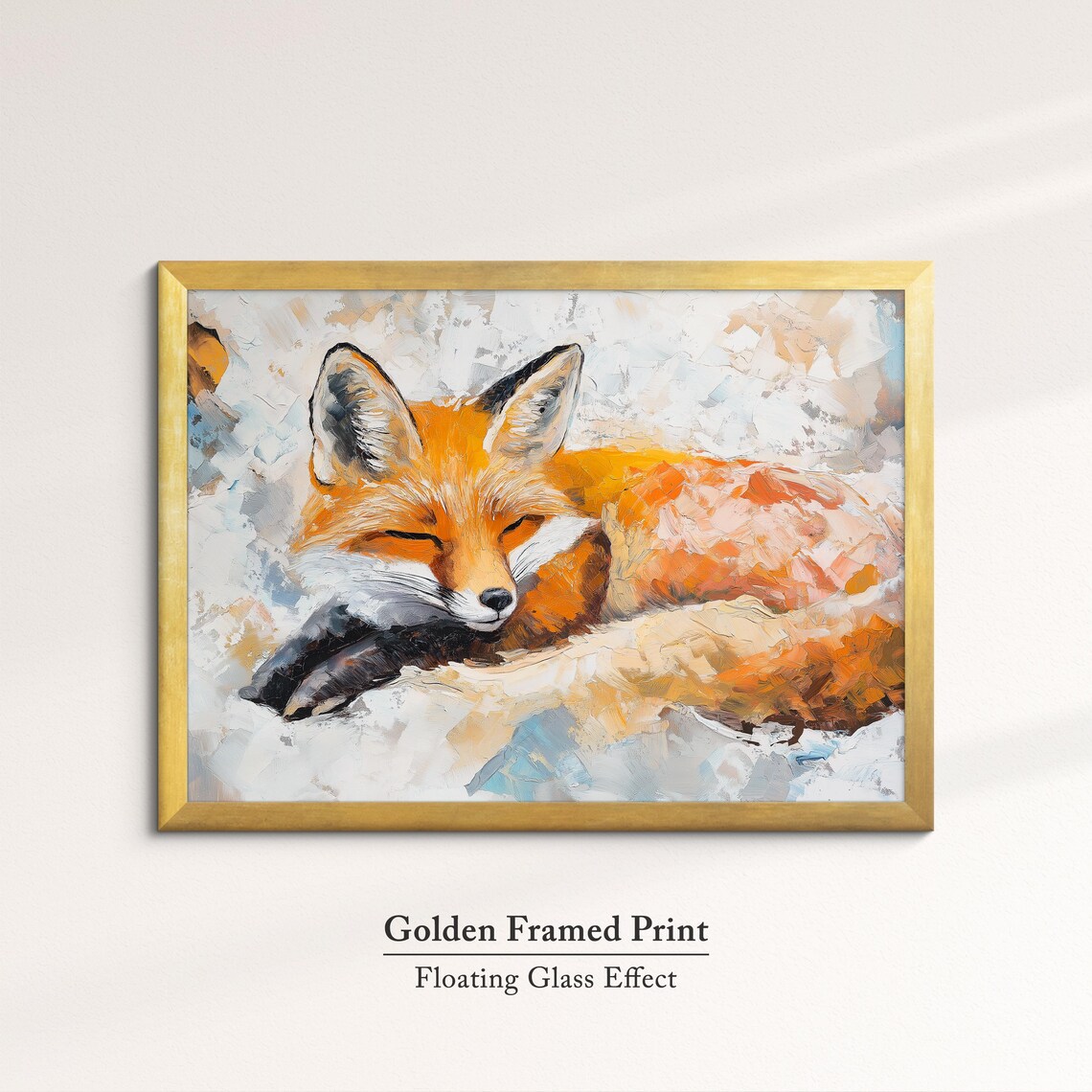 Sleeping Red Fox Abstract Oil Painting Cozy Wildlife Portrait Wall Art - Image 5