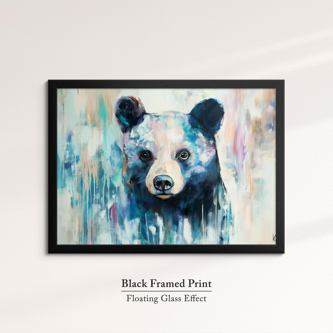 Black Bear Face Front Blue Abstract Oil Painting Wildlife Wall Art Poster - Image 8