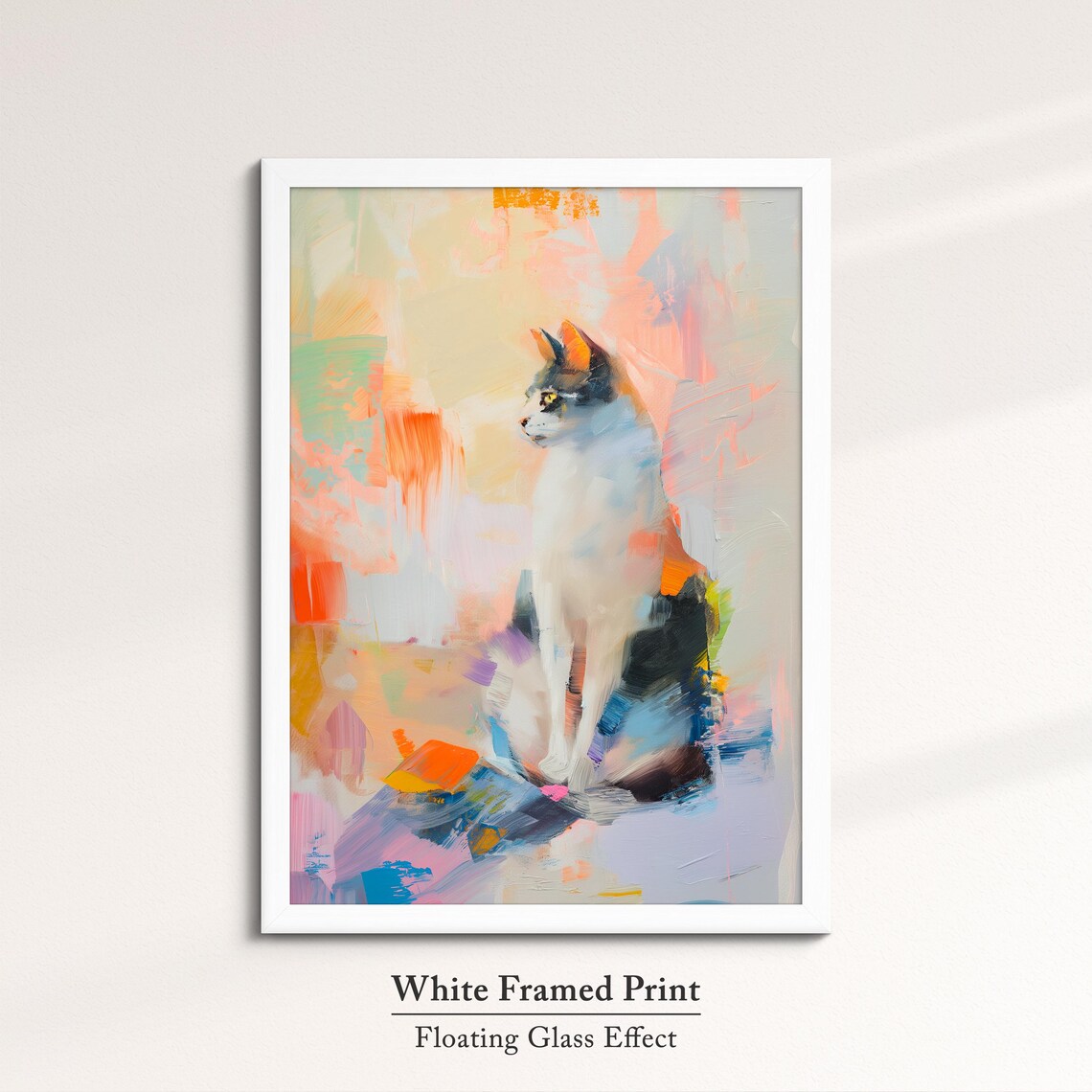 Sitting Cat Profile Warm Pastel Abstract Oil Painting Pet Wall Art Poster - Image 7