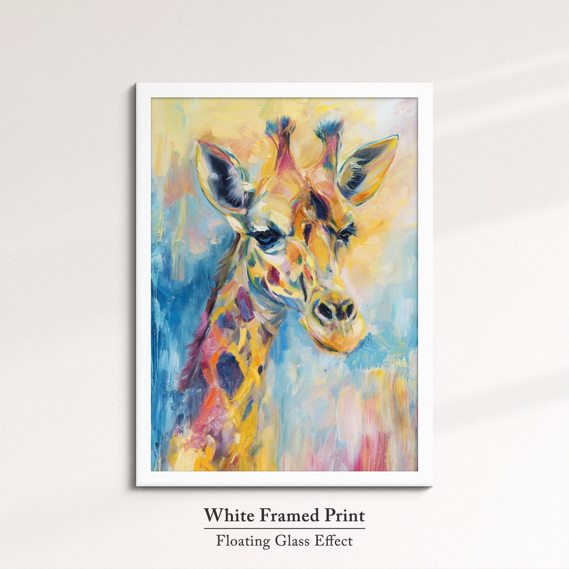 Giraffe Looking Aside Warm Golden Blue Abstract Wildlife Wall Art - Image 7