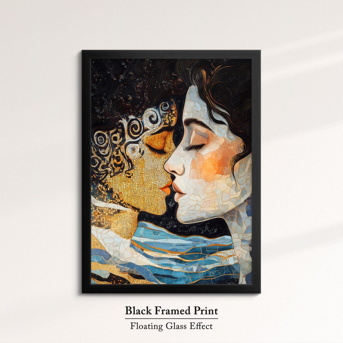 Golden Mosaic Couple Faces Art Nouveau Romantic Embrace Wall Art Print - Image 8
