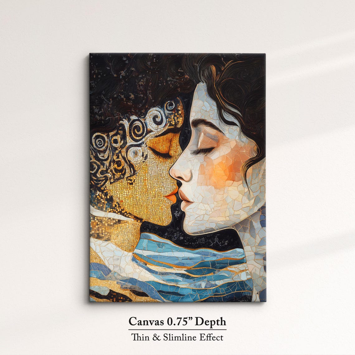 Golden Mosaic Couple Faces Art Nouveau Romantic Embrace Wall Art Print - Image 4