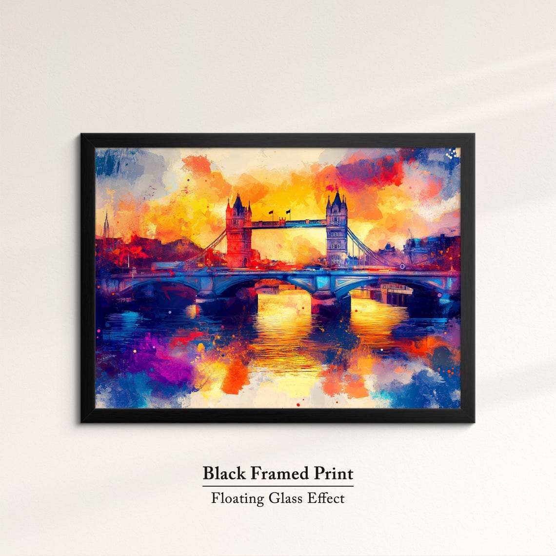 London Tower Bridge Vibrant Sunset Watercolor Pink Orange Sky Poster - Image 8