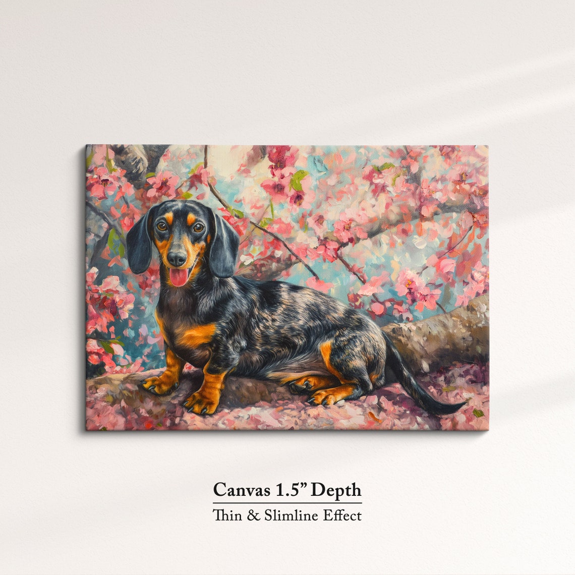 Dachshund Lying Among Cherry Blossom Petals Happy Spring Dog Poster - Image 3