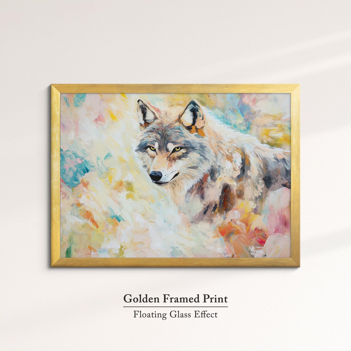 Wolf Abstract Oil Painting Golden Eyes Colorful Wildlife Portrait Poster - Image 5