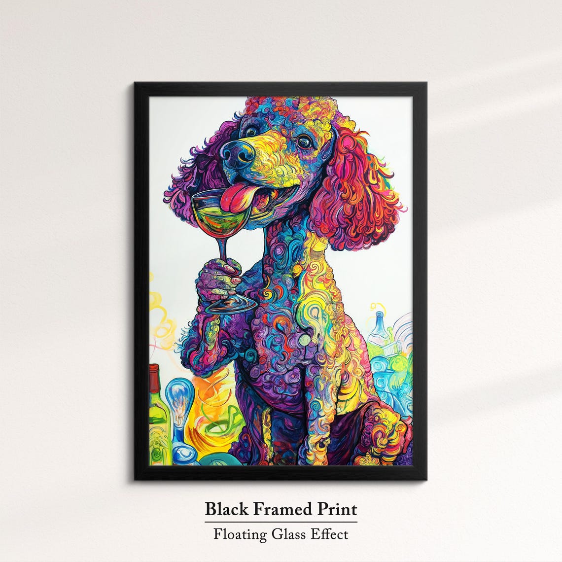 Rainbow Poodle Dog Licking Wine Glass Colorful Whimsical Art Poster - Image 8