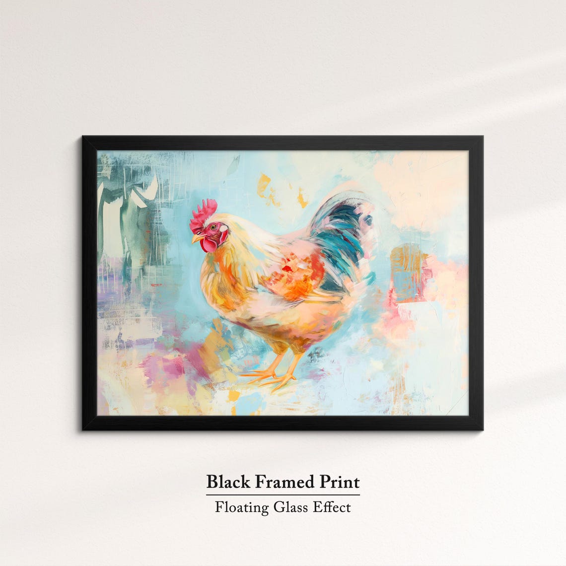 Rooster Golden Pastel Watercolor Teal Tail Farm Bird Wall Poster - Image 8