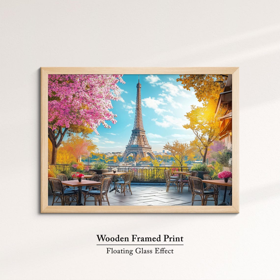 Eiffel Tower Paris Cafe Terrace Spring Blossoms Travel Art Poster - Image 6
