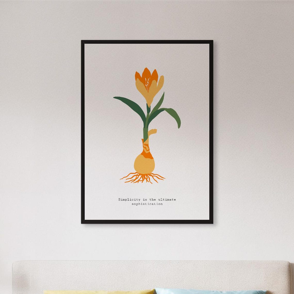 Framed Minimal Botanical Wall Art Print Tulip Root Flower Poster With Quote Scandinavian Nature Design Gift For Calm Home Or Zen Decor