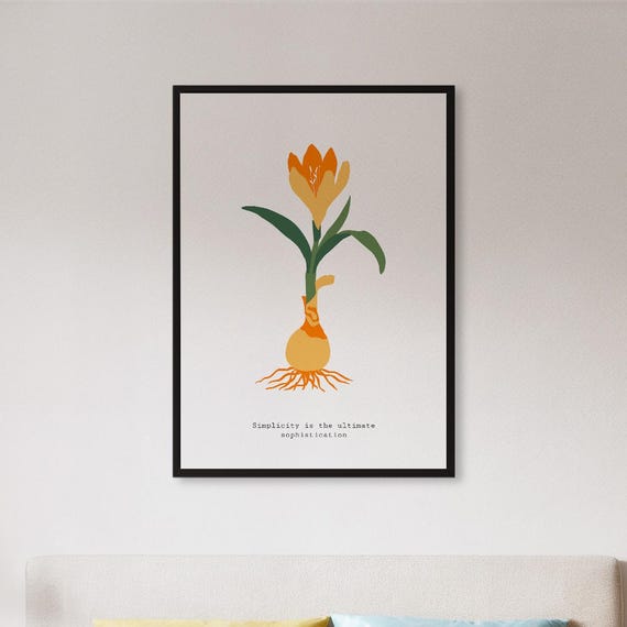 Framed Minimal Botanical Wall Art Print Tulip Root Flower Poster With Quote Scandinavian Nature Design Gift For Calm Home Or Zen Decor