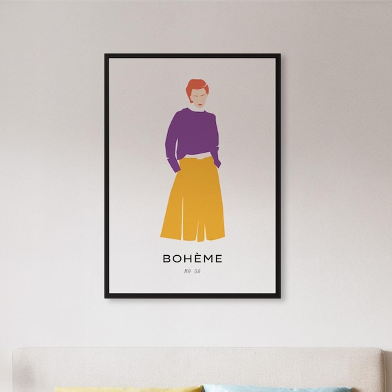 Boheme No 55 Retro Fashion Woman Purple Mustard Outfit Art Poster