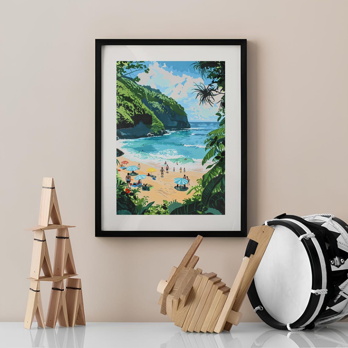 Capri Italy Secluded Beach Cove With Umbrellas Summer Art Poster - Image 3