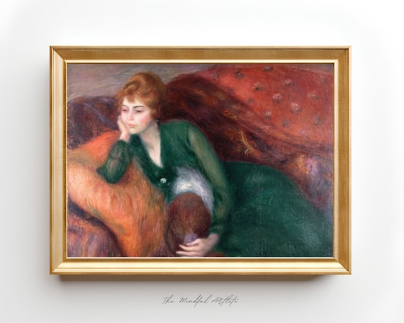 Young Woman in Green Reclining Impressionist Portrait Poster