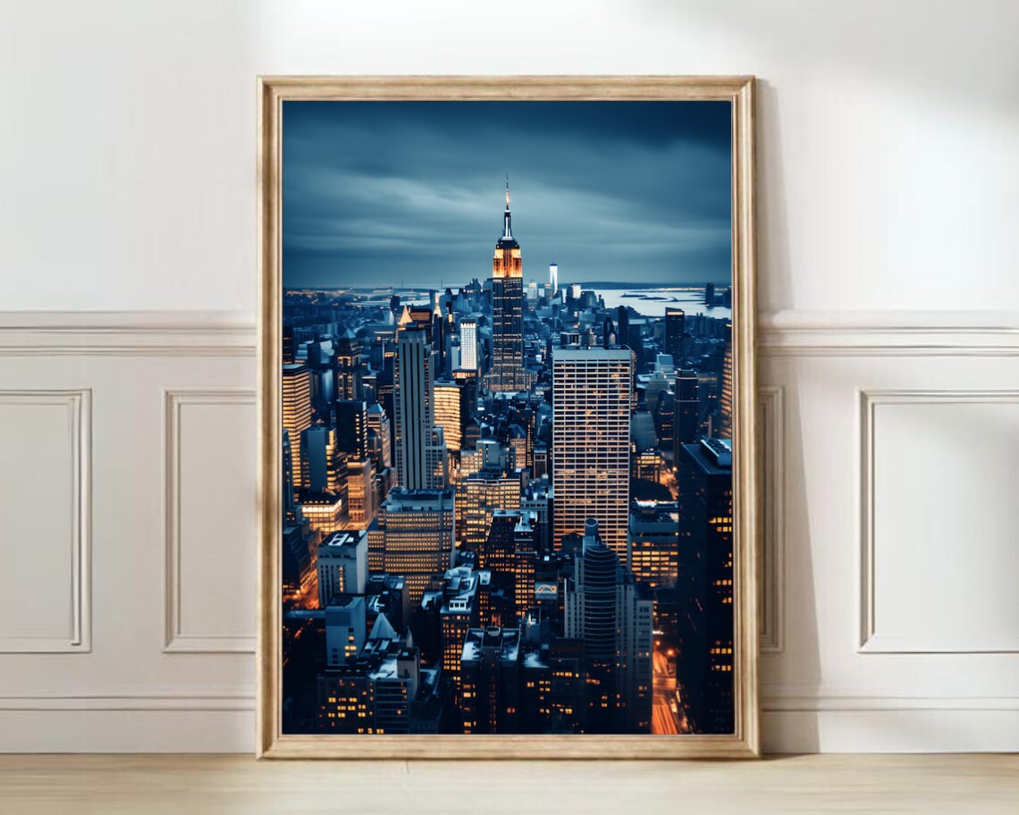 New York City Night Skyline Poster with the Empire State Building