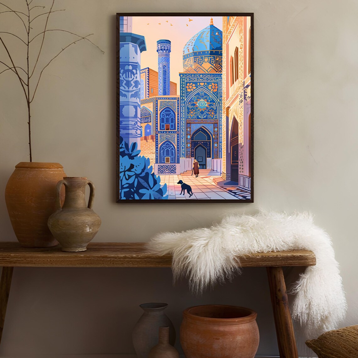 Uzbekistan Travel Poster, Samarkand Mosque Illustration - Image 2