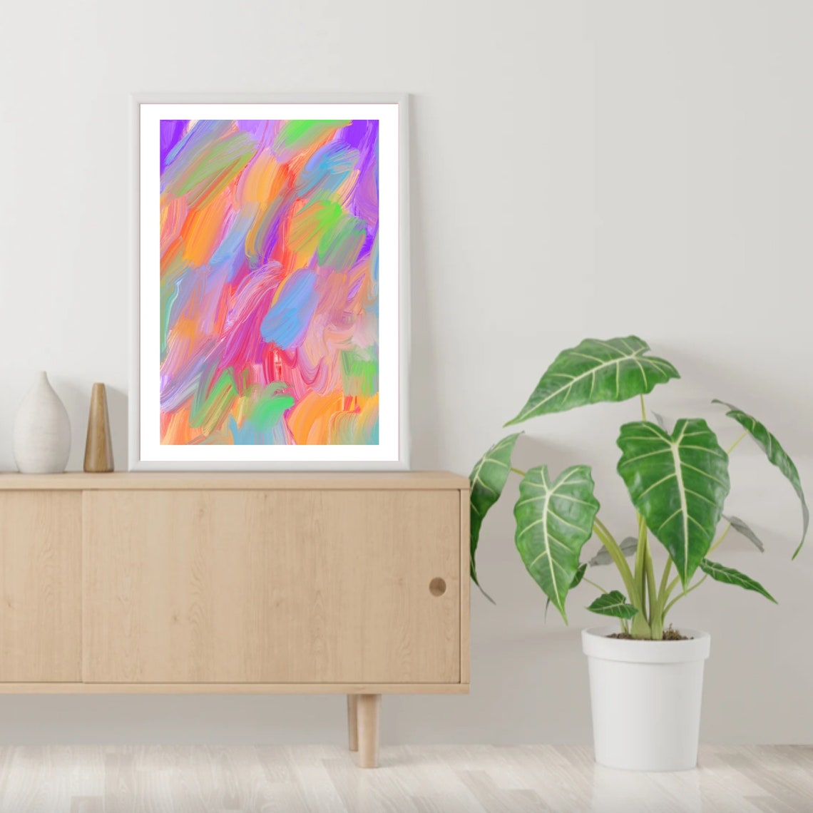 Rainbow Neon Abstract Brushstroke Colorful Modern Art Poster - Image 2