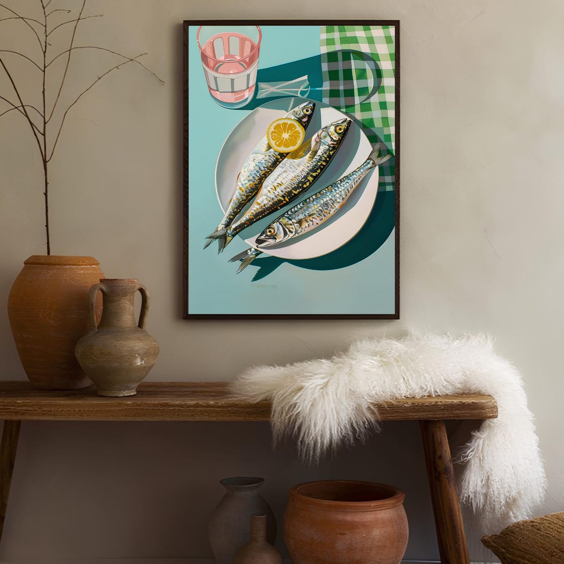 Sardines On A Plate Lemon Retro Seafood Kitchen Food Art Poster - Image 2