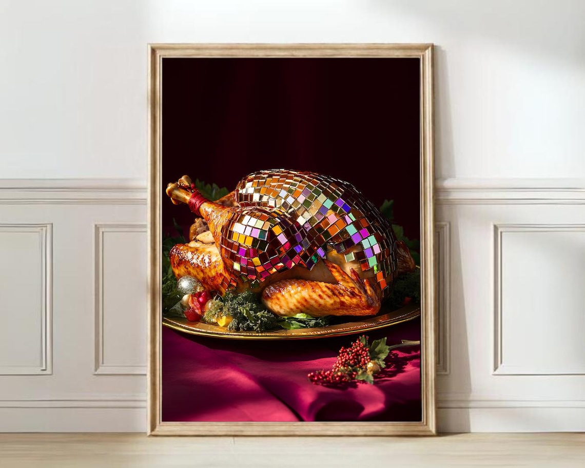 Disco Turkey Print, Funny Thanksgiving Kitchen Art