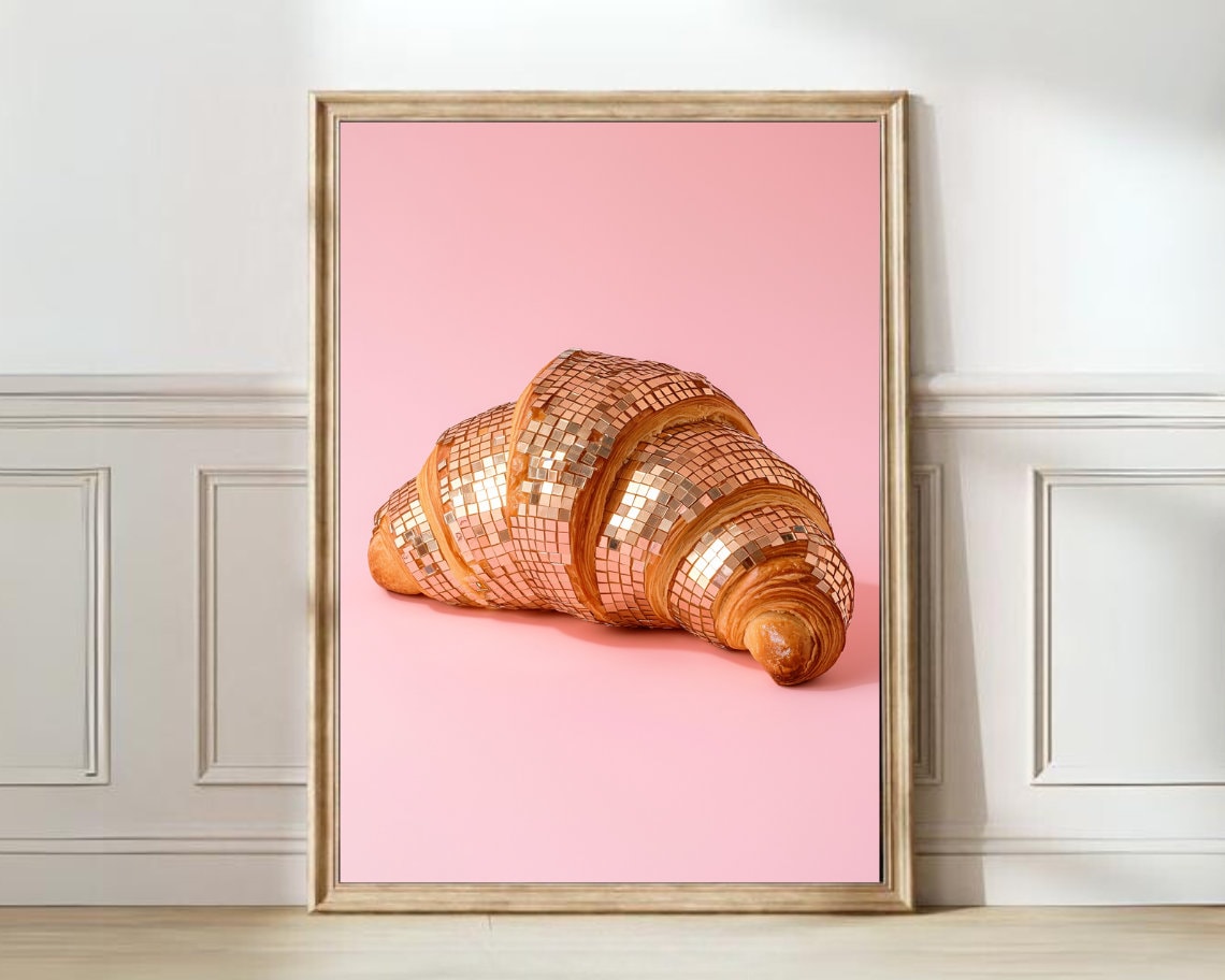 Pink Croissant Print, Eclectic Maximalist Poster