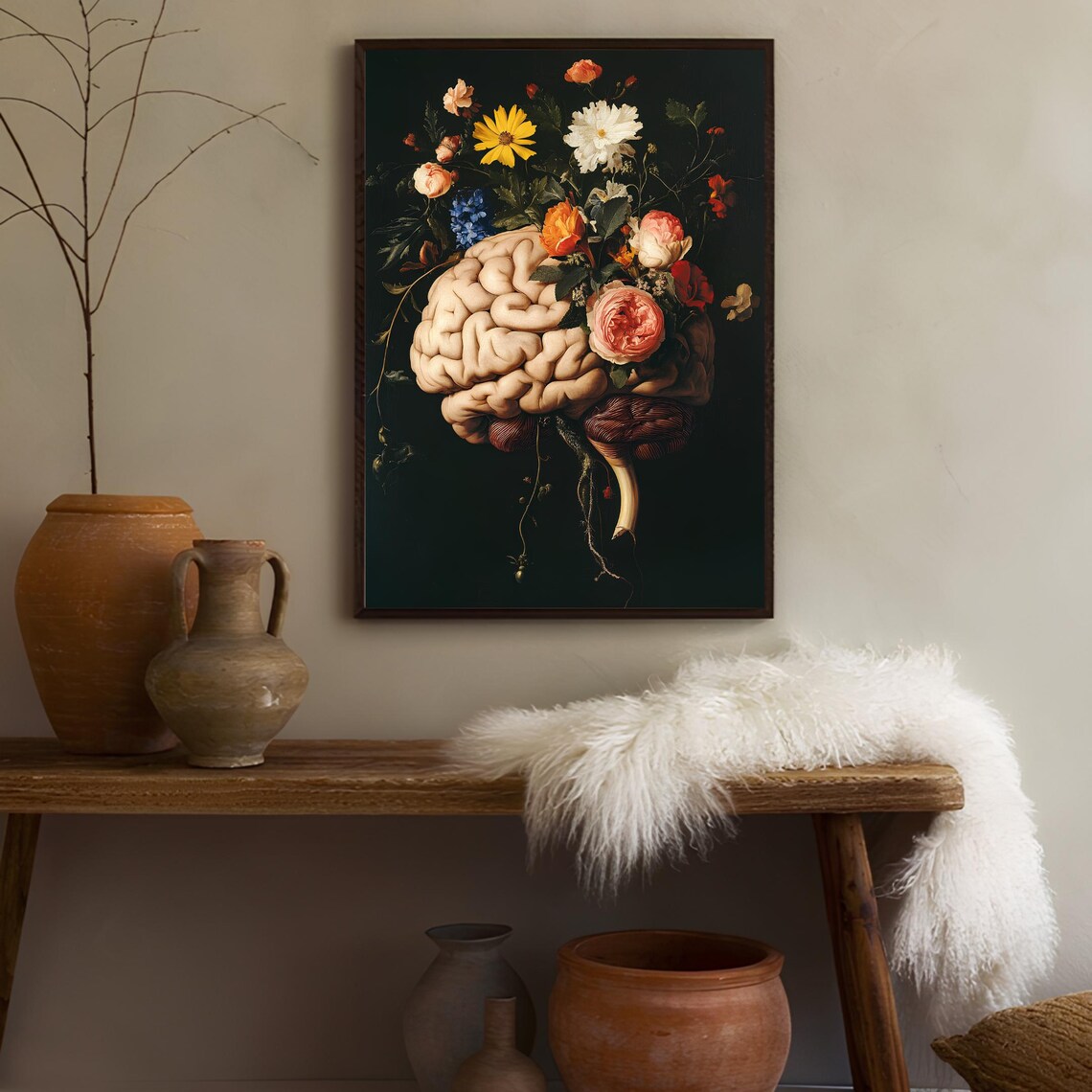 Vintage Brain Anatomy Print, Floral Halloween Art - Image 3