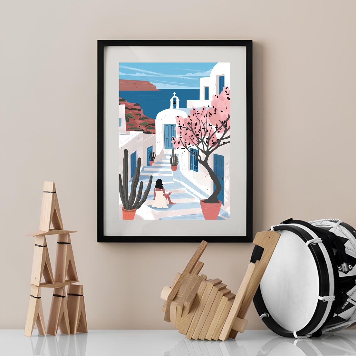 Santorini Travel Poster, Greece Nostalgia Print - Image 2