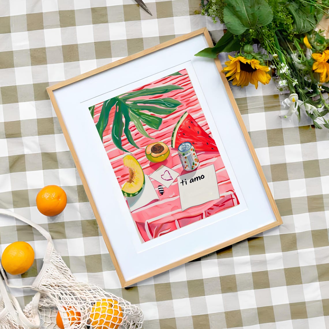 Colorful Summer Fruit Picnic With Ti Amo Note Kitchen Art Poster - Image 3