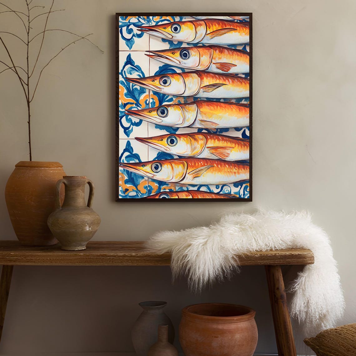 Sardine Fish Illustration Mediterranean Tile Art Colorful Poster - Image 4