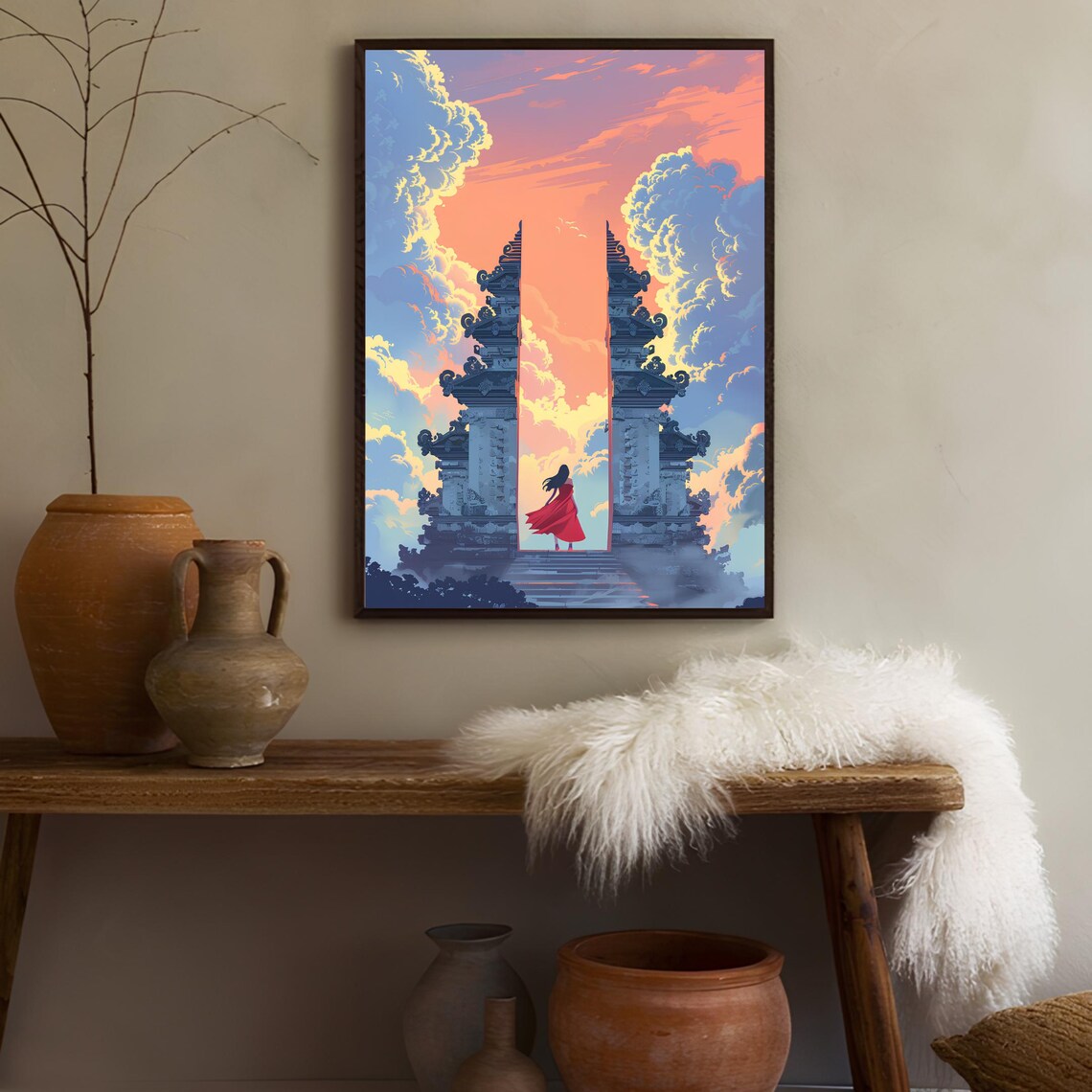 Bali Gate of Heaven Lempuyang Temple Sunset Woman View Poster - Image 2