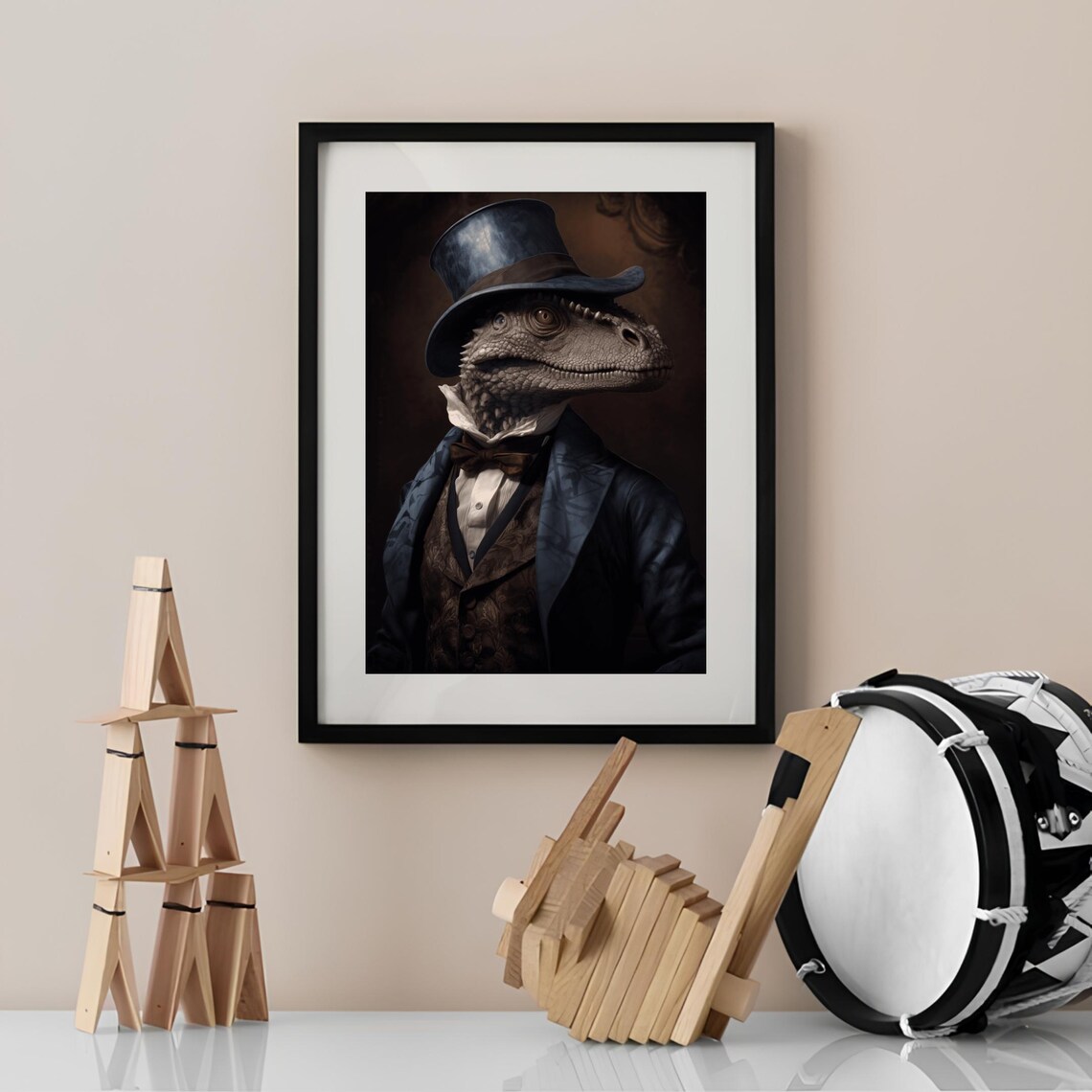 Victorian Dinosaur Gentleman Portrait In Top Hat Gothic Poster - Image 3