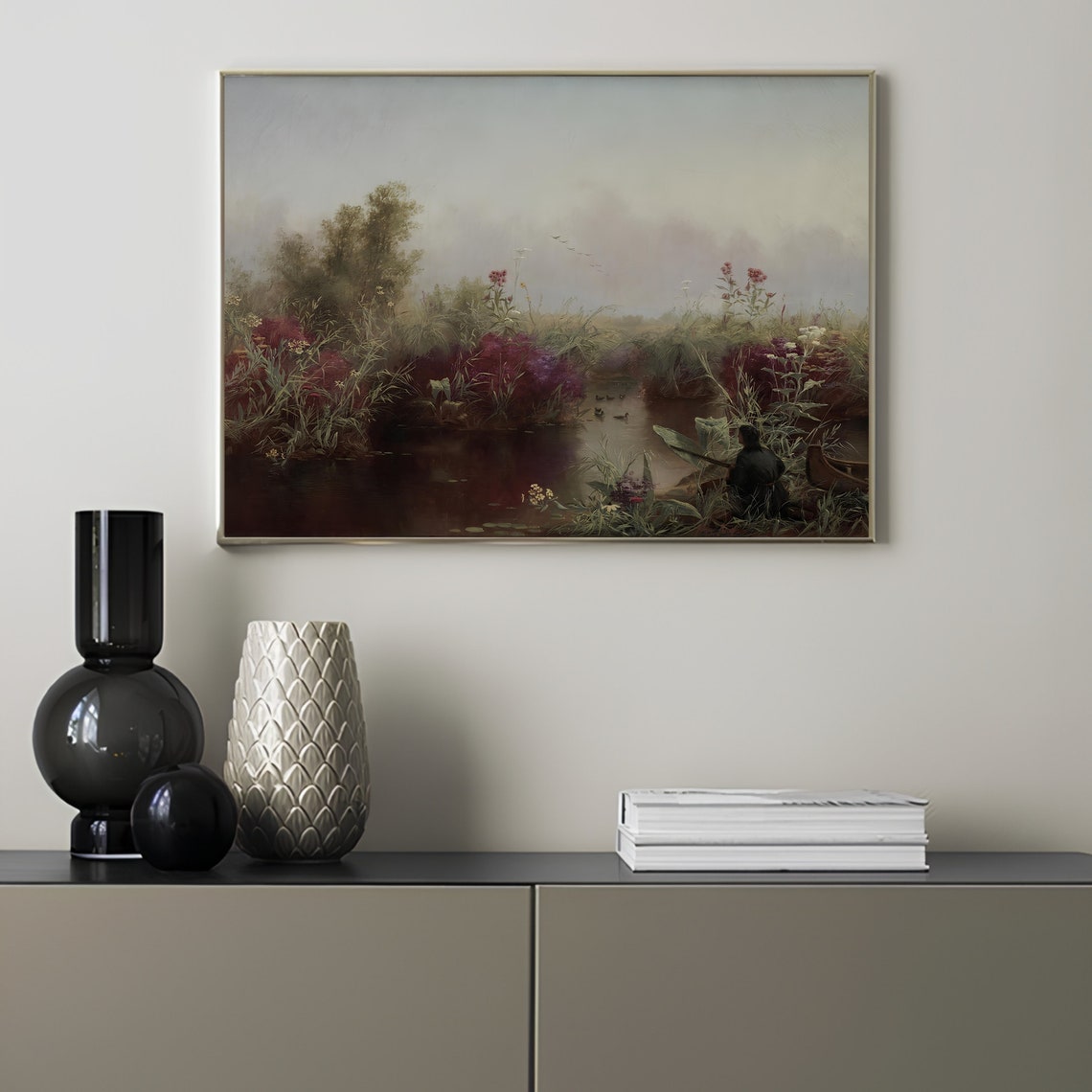 Vintage Lake Painting Vintage Landscape Painting Wildflowers Painting Lake Print Vintage Print Farmhouse Decor Rustic Country Art Print - Image 2