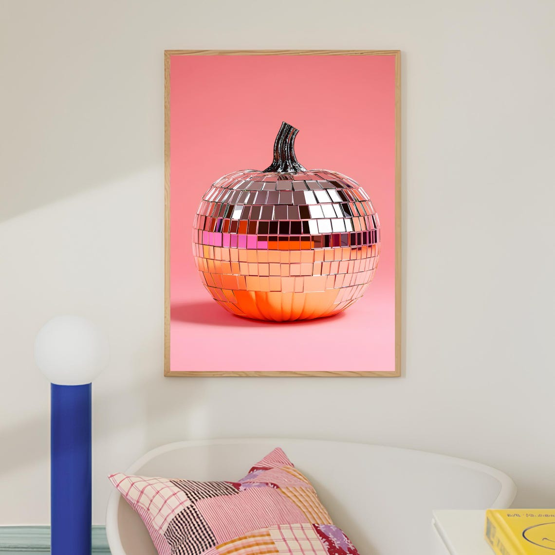 Disco Ball Mirror Pumpkin Coral Fall Autumn Eclectic Wall Art - Image 3