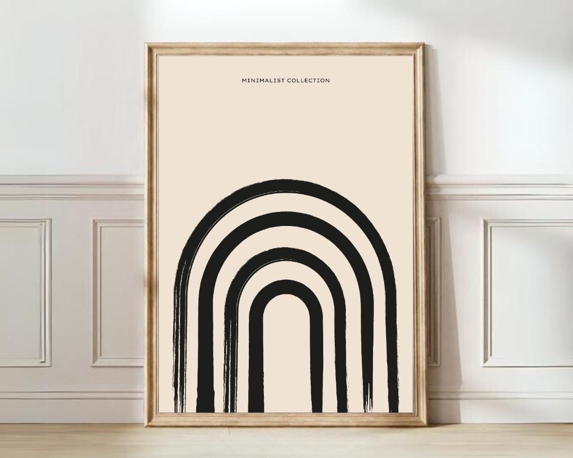 Minimalist Beige Poster with Bold Black Rainbow Arches Line Art