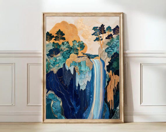 Hokusai Japanese Waterfall Vintage Art Print