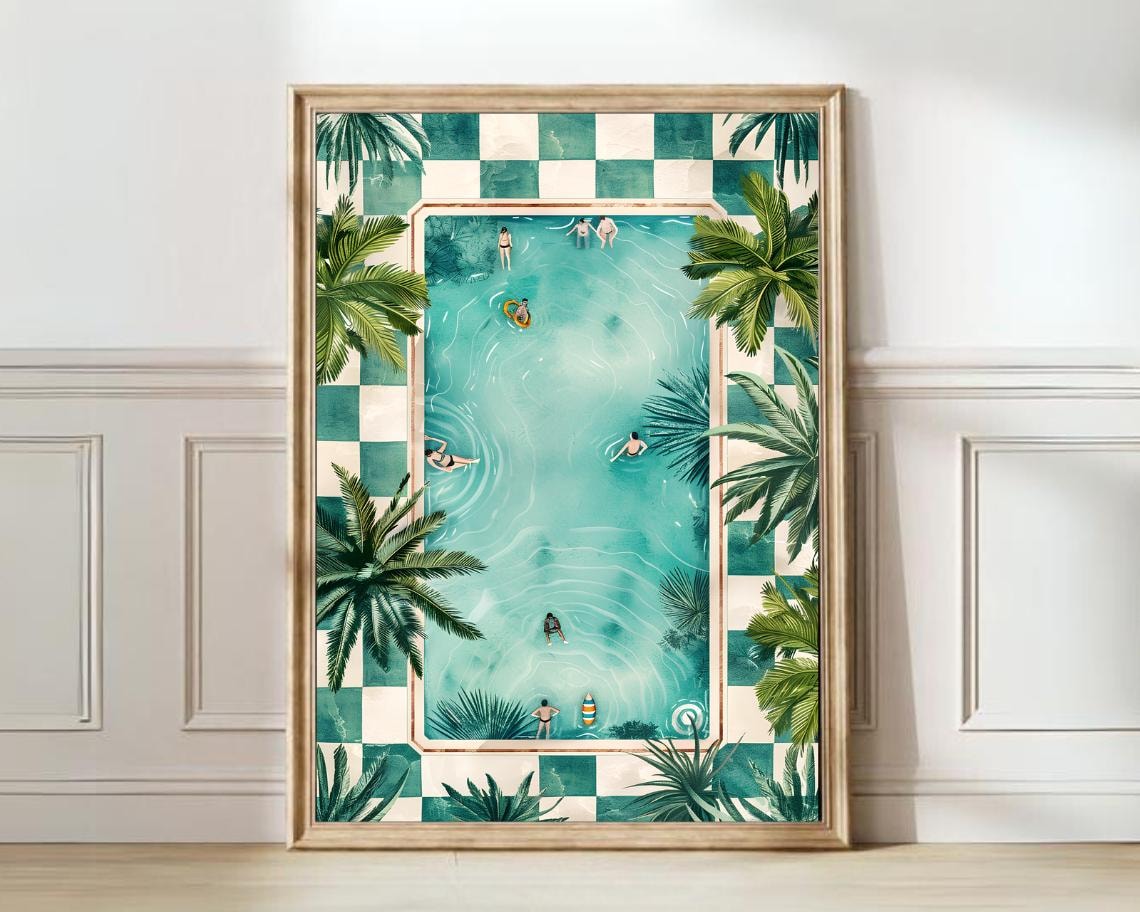 Swimming Pool Watercolor Vacation Travel Poster