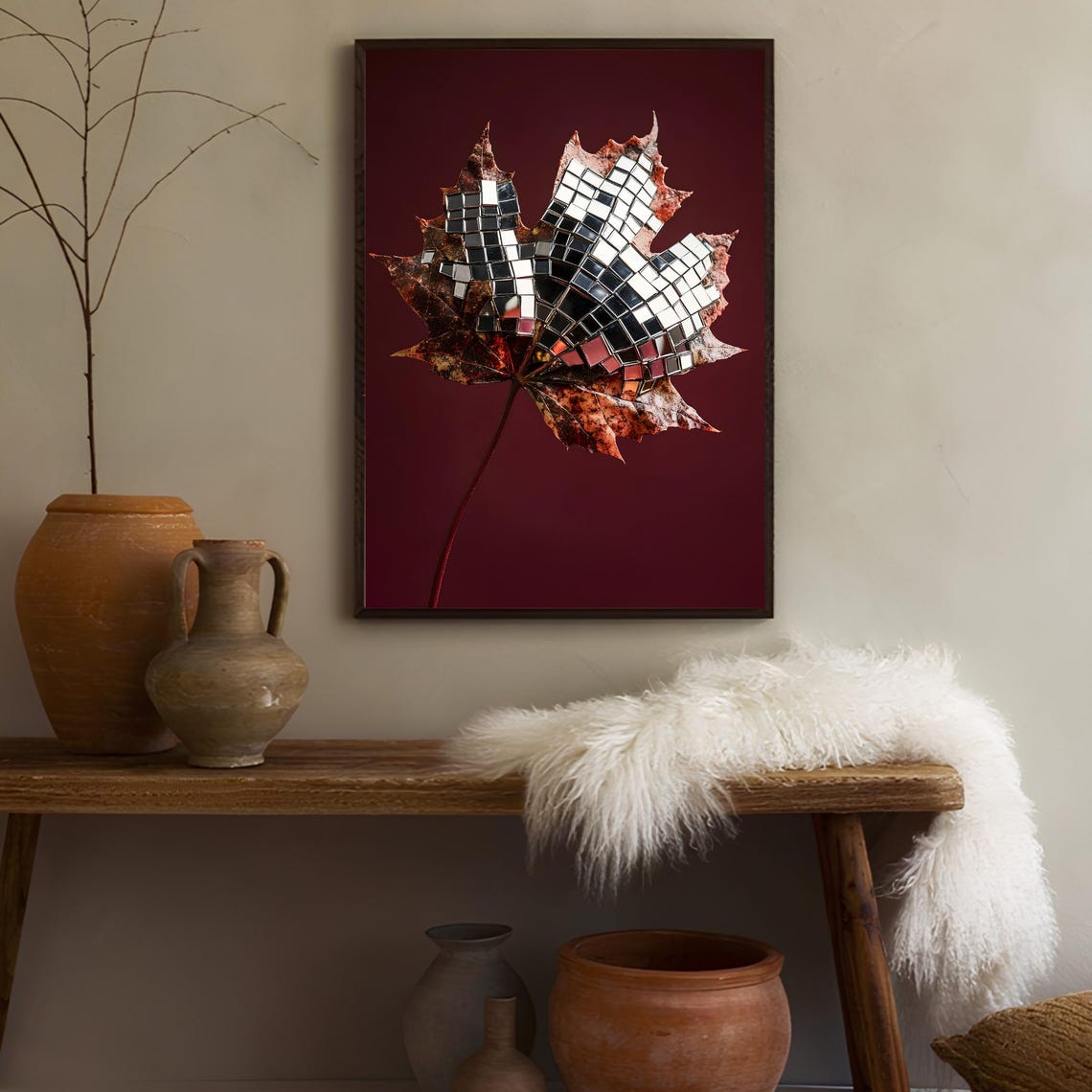 Disco Ball Maple Leaf Burgundy Trendy Modern Fall Decor Poster - Image 5